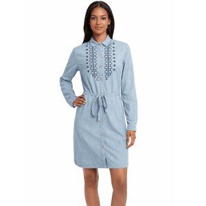 Abercrombie & Fitch Denim Shirt Dress Small Tall Embroidered Button Front Cotton